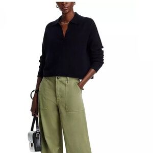 Luxurious 100% Cashmere Long Sleeve Polo Sweater By Aqua in Black